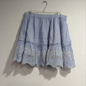Caslon Blue White Stripe Eyelet Cotton Elastic Waist Skirt Women's Petite Medium